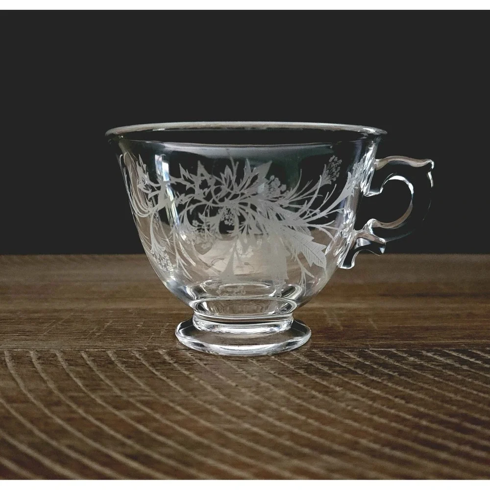 Fostoria Heather Tea Cups Etched Crystal Set of‎ 4